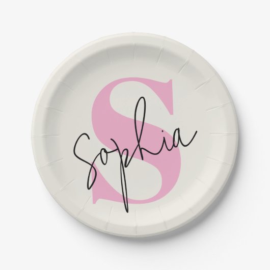 Elegante Pastel Monogram Personalisiert Paper Tell Pappteller (Vorderseite)