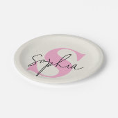 Elegante Pastel Monogram Personalisiert Paper Tell Pappteller (Schrägansicht)