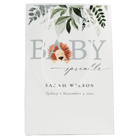 Elegante Pastel Niedlich Lion Foliage Baby Sprinkl Mittlere Geschenktüte (Vorderseite)