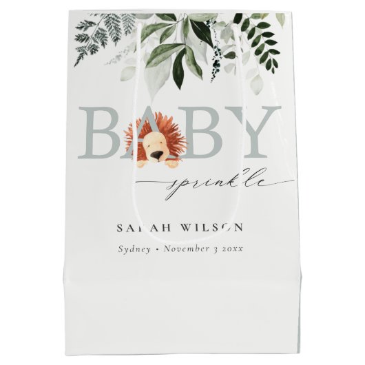Elegante Pastel Niedlich Lion Foliage Baby Sprinkl Mittlere Geschenktüte (Rückseite)