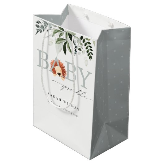 Elegante Pastel Niedlich Lion Foliage Baby Sprinkl Mittlere Geschenktüte (Rückseite Schrägansicht)