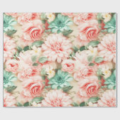 Elegante Pastel Peach Floral Wasserfarbe Geschenkpapier (Flach)