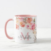 Elegante Pastel Peach Pink Rose Mit Monogramm Tasse (Links)