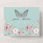 Elegante Pastel Pink Blue Floral Wedding All In One Einladung (Rückseite)