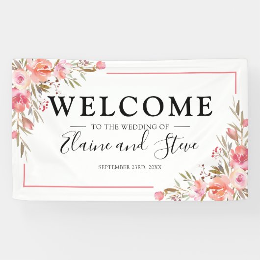 Elegante Pastel Pink Blumenzehen Banner (Horizontal)