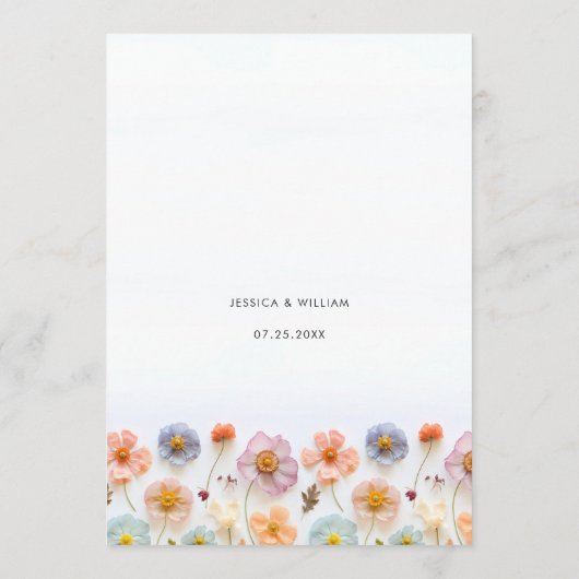 Elegante Pastel Pink Bohemische Wildblume Hochzeit Menükarte (Rückseite)