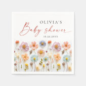 Elegante Pastel Pink Boho Wildblume Babydusche Serviette (Vorderseite)