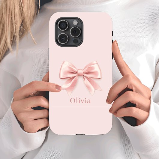Elegante Pastel Pink Bow & Name Personalisiert Case-Mate iPhone Hülle