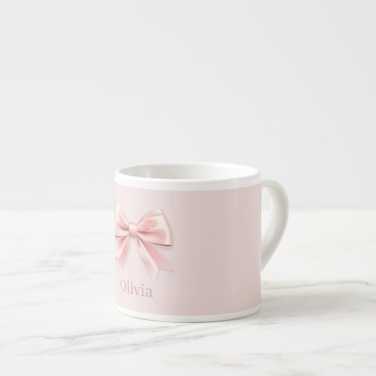 Elegante Pastel Pink Bow & Name Personalisiert Espressotasse (Vorderseite Rechts)