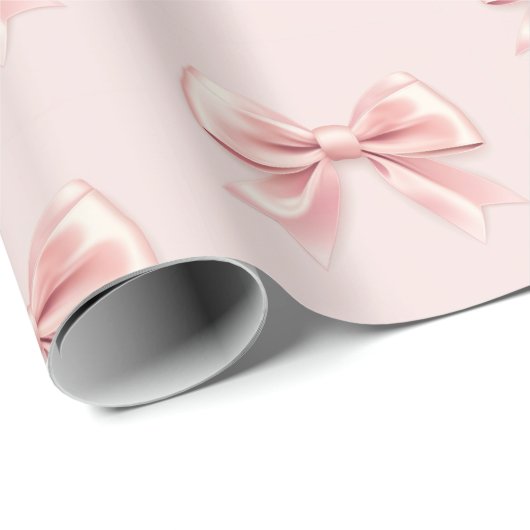 Elegante Pastel Pink Bow & Name Personalisiert Geschenkpapier (Rolleneckpunkt)