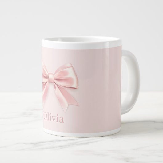 Elegante Pastel Pink Bow & Name Personalisiert Jumbo-Tasse (Vorderseite Rechts)