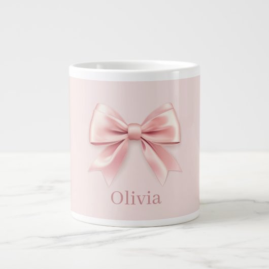 Elegante Pastel Pink Bow & Name Personalisiert Jumbo-Tasse (Vorderseite)