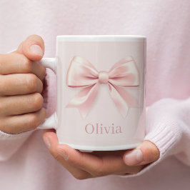 Elegante Pastel Pink Bow & Name Personalisiert Jumbo-Tasse