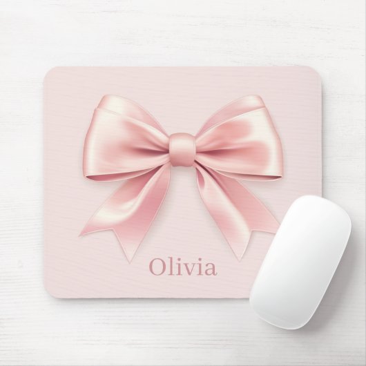 Elegante Pastel Pink Bow & Name Personalisiert Mousepad (Mit Mouse)