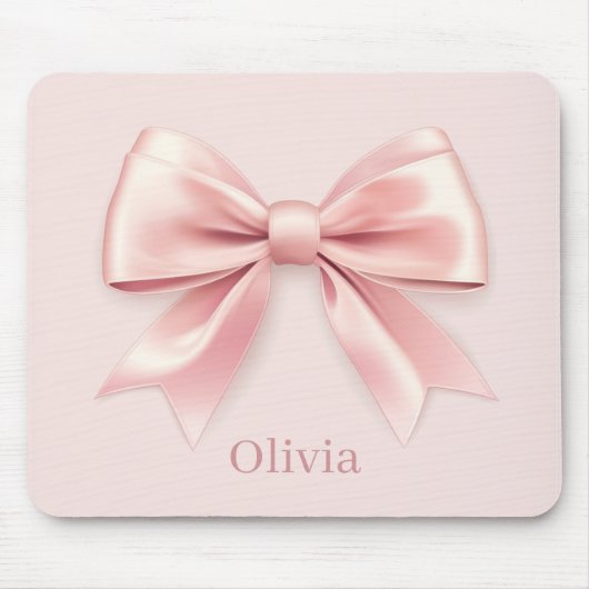 Elegante Pastel Pink Bow & Name Personalisiert Mousepad (Vorne)