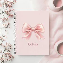 Elegante Pastel Pink Bow & Name Personalisiert Notizblock