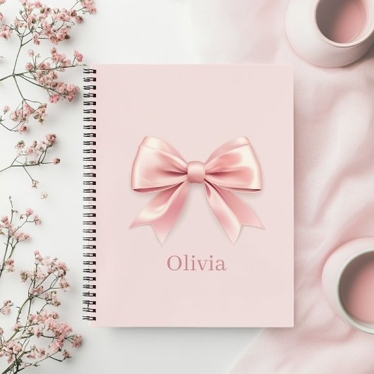 Elegante Pastel Pink Bow & Name Personalisiert Notizblock