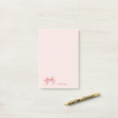 Elegante Pastel Pink Bow & Name Personalisiert Post-it Klebezettel (Auf Schreibtisch)