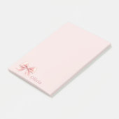 Elegante Pastel Pink Bow & Name Personalisiert Post-it Klebezettel (angewinkelt)