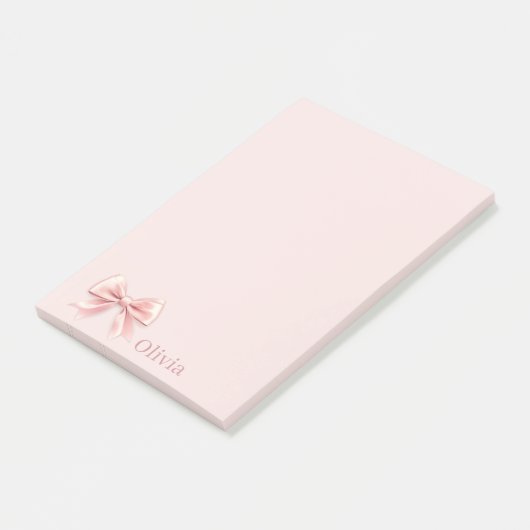 Elegante Pastel Pink Bow & Name Personalisiert Post-it Klebezettel (angewinkelt)