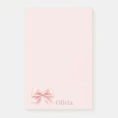 Elegante Pastel Pink Bow & Name Personalisiert Post-it Klebezettel (Vorderseite)