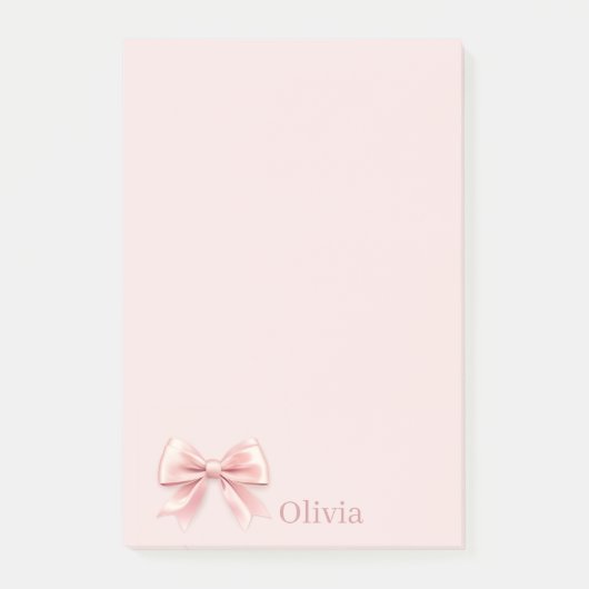 Elegante Pastel Pink Bow & Name Personalisiert Post-it Klebezettel (Vorderseite)