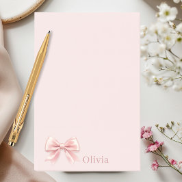 Elegante Pastel Pink Bow & Name Personalisiert Post-it Klebezettel