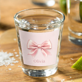 Elegante Pastel Pink Bow & Name Personalisiert Schnapsglas