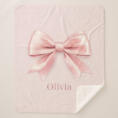 Elegante Pastel Pink Bow & Name Personalisiert Sherpadecke (Vorderseite)