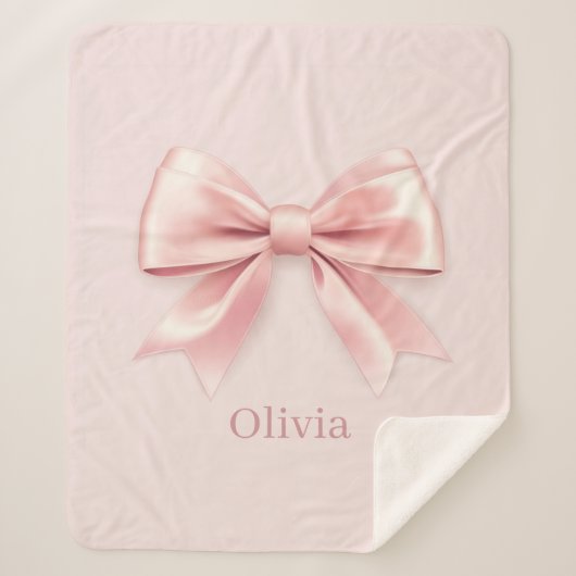 Elegante Pastel Pink Bow & Name Personalisiert Sherpadecke (Vorderseite)