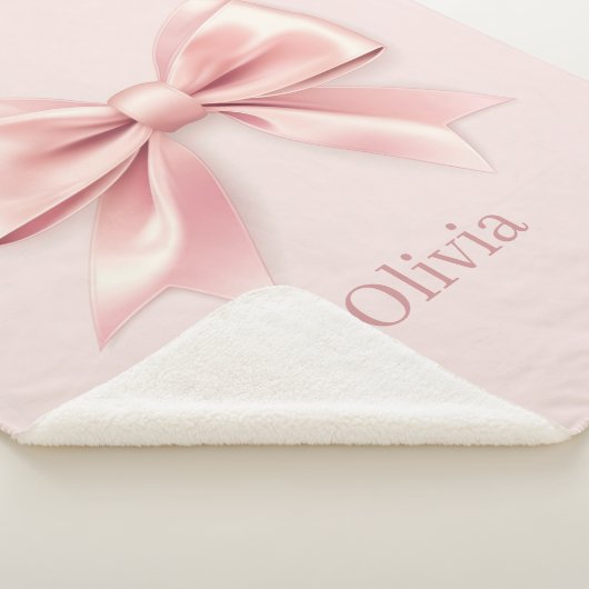 Elegante Pastel Pink Bow & Name Personalisiert Sherpadecke (3/4)