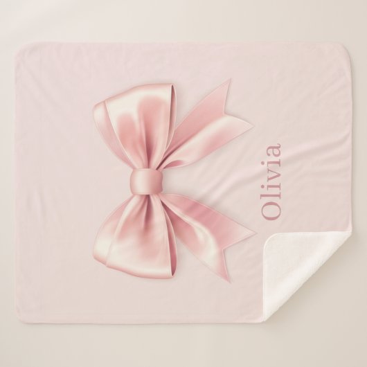 Elegante Pastel Pink Bow & Name Personalisiert Sherpadecke (Vorderseite (Horizontal))