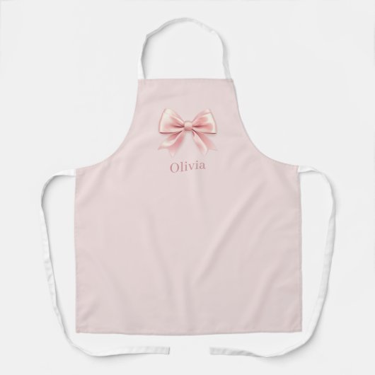 Elegante Pastel Pink Bow & Name Personalisierte Sc Schürze (Vorderseite)