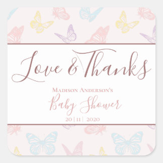 Elegante Pastel Pink Butterflies Kinderdusche Dank Quadratischer Aufkleber