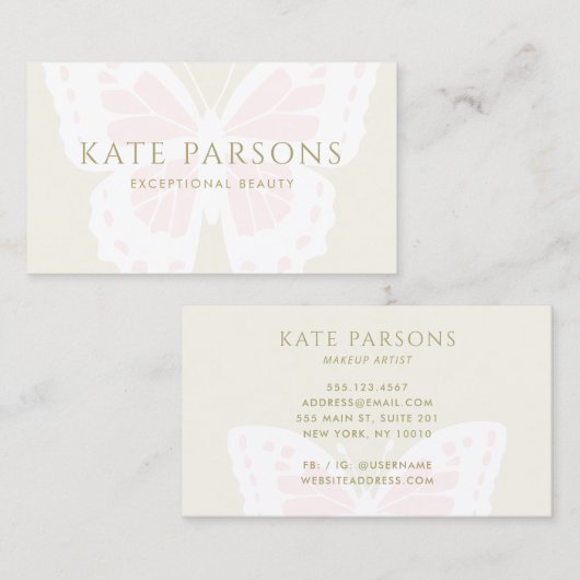 Elegante Pastel Pink Butterfly Visitenkarte (Vorne/Hinten)