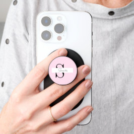Elegante Pastel Pink Custom Monogram & Name PopSoc PopSocket