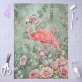 Elegante Pastel Pink Flamingo & Rose Decoupage Seidenpapier