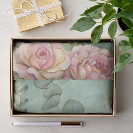 Elegante Pastel Pink Flamingo & Rose Decoupage Seidenpapier (Geschenk)