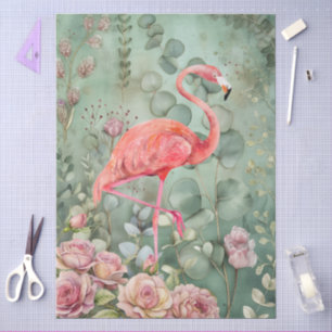 Elegante Pastel Pink Flamingo & Rose Decoupage Seidenpapier