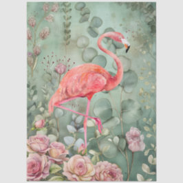Elegante Pastel Pink Flamingo & Rose Decoupage Seidenpapier