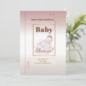 Elegante Pastel Pink & Gold Baby Dusche Einladung (Stehend Vorderseite)