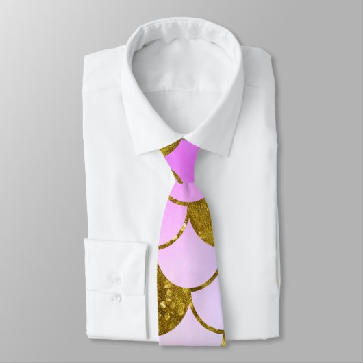 Elegante Pastel Pink Gold Glitzer Mermaid Scale Krawatte (Gebunden)