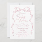 Elegante Pastel Pink Hand Drawn Bow Babydusche Einladung (Vorderseite)