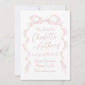 Elegante Pastel Pink Hand Drawn Bow Save The Date (Vorderseite)