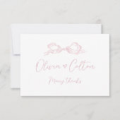Elegante Pastel Pink Hand Drawn Bow Wedding Dankeskarte (Vorderseite)
