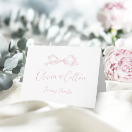 Elegante Pastel Pink Hand Drawn Bow Wedding Dankeskarte