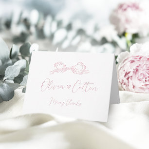 Elegante Pastel Pink Hand Drawn Bow Wedding Dankeskarte
