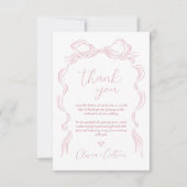 Elegante Pastel Pink Hand Drawn Bow Wedding Dankeskarte (Vorderseite)
