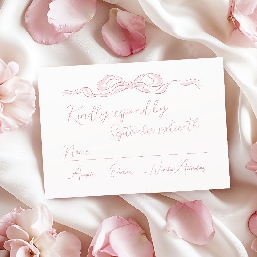 Elegante Pastel Pink Hand Drawn Bow Wedding RSVP Karte