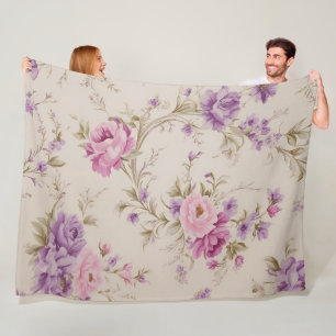 Elegante Pastel Pink & Lila Garden Blooms Fleecedecke